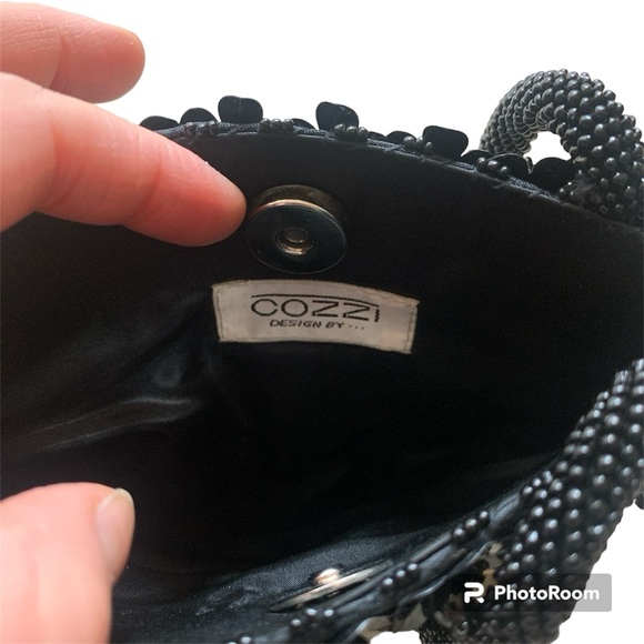 NEW RARE Vintage 90s Italian Designer Cozzi Black Beaded Mini Bag Hand Beaded - Picture 5 of 17